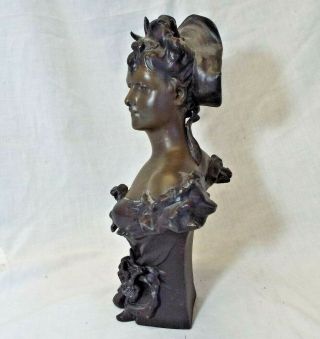 Old Antique BRONZE FINISH LADY WOMAN BUST STATUE SCULPTURE Spelter FIGURINE 7