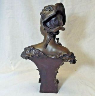 Old Antique BRONZE FINISH LADY WOMAN BUST STATUE SCULPTURE Spelter FIGURINE 8