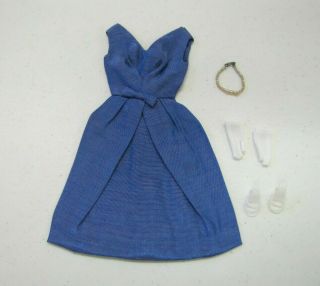 Vtg Barbie Doll 1964 Silk Shantung Blue Campus Belle Bow Dress Complete Pearls