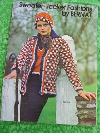 Vintage 1974 Bernat " Sweater Jacket Fashion " Knit/crochet Pattern Book 9 Designs