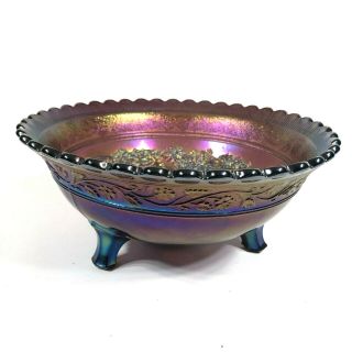 Antique 3 Seam Carnival Art Glass Mid Sized Rural Country Purple Ruffled Bowl