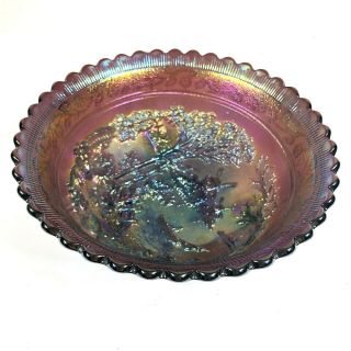 Antique 3 Seam Carnival Art Glass Mid Sized Rural Country Purple Ruffled Bowl 2