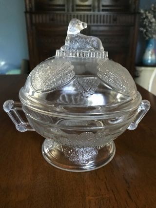 Eapg Shell & Tassel Covered Butter Dish Compote Dog Finial Antique C.  1881