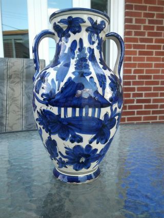Antique Tin Glaze Blue & White Flowers Faience Pottery Vase