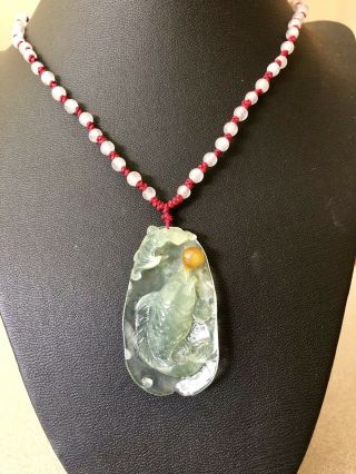 Gorgeous Hand - Carved Natural Icy Jade Pendant Jadeite Adjustable Necklace