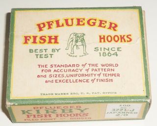 Vintage Pflueger Kirby Fishing Hooks 3221 - J w/Box 2/0 Japanned 2