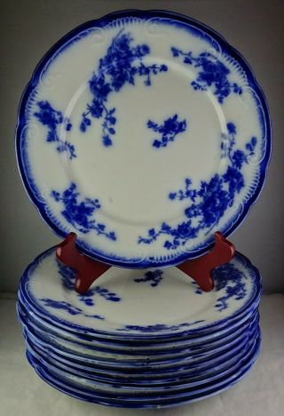 Ten Marechal Neil Antique Flow Blue Dinner Plates (no Gold) Grindley