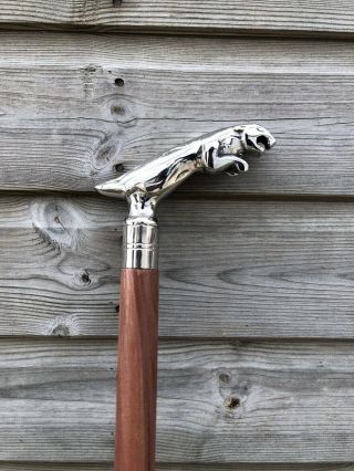 Jaguar Handle Brown Wood Walking Stick Cane Solid Brass Handle Nickel Finish