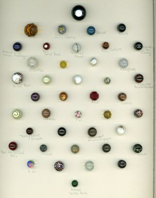 9 X 12 Card Of 42 Ball Shape Antique Glass Buttons.