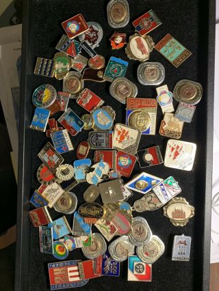 About 50 Vintage Cold War Russian Soviet Union V / Pins
