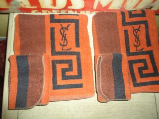 Vintage Yves Saint Laurent Greek Key Black Orange (4pc) Set Bath Towels & Wash