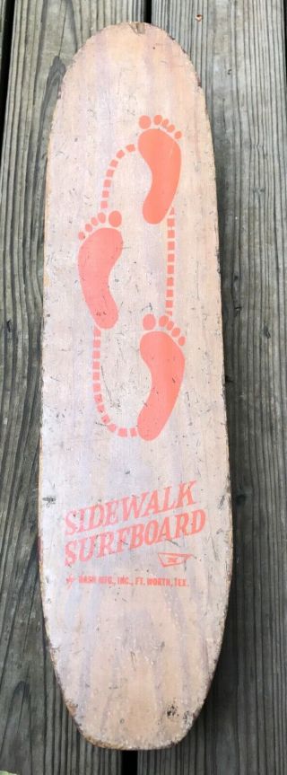 Vintage Wood Skateboard Sidewalk Surfboard Orange Feet 23 "