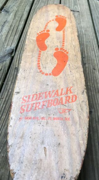 Vintage Wood Skateboard Sidewalk Surfboard Orange Feet 23 