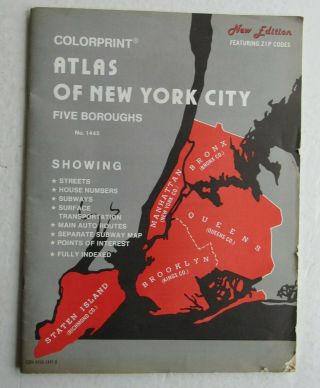 Colorprint Atlas Of York City Five Boroughs 1445 Rapid Transit System 50s