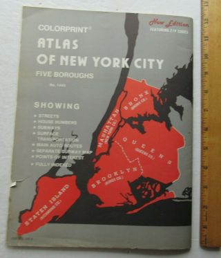 Colorprint Atlas Of York City Five Boroughs 1445 Rapid Transit System 50s 5