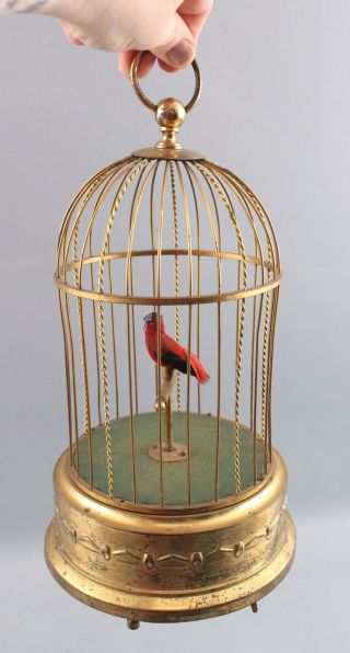 Antique 1940s German Karl Griesbaum Automaton Singing Bird Birdcage Music Box