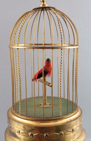 Antique 1940s German KARL GRIESBAUM Automaton Singing Bird Birdcage Music Box 4
