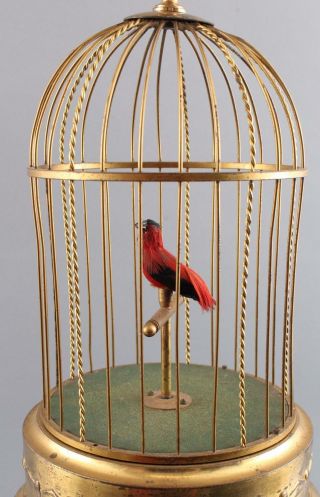 Antique 1940s German KARL GRIESBAUM Automaton Singing Bird Birdcage Music Box 5