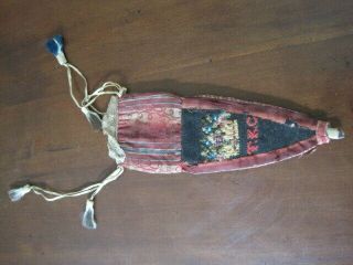 antique sampler Bridal bag needlework ceremonial marriage 18th or 19th c sewing 5