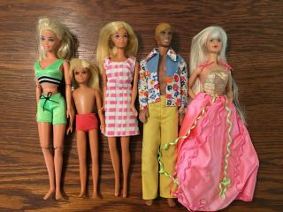 Five Vintage Barbie Dolls Ken And Skipper
