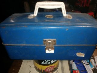 Vintage Metal Tackle Box Full Of Old Fishing Lures & Reel 6