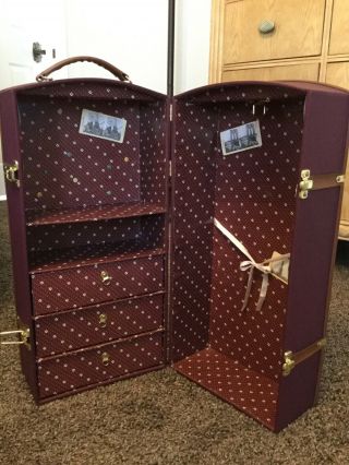 Vntg Burgundy Canvas Steamer Trunk Wardrobe Storage 18 " Doll Case