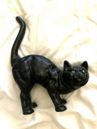 Vintage Black Cast Iron Door Top Cat Kitten 9.  5 Inches Tall