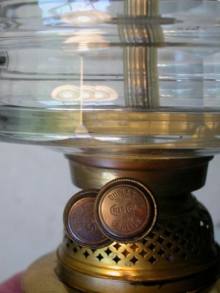 Antique Bristol Duplex Oil Lamp Optic Crystal Font Beehive Cranberry Swirl Shade 3