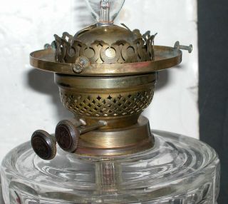 Antique Bristol Duplex Oil Lamp Optic Crystal Font Beehive Cranberry Swirl Shade 6