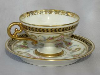 Antique Pouyat Limoges Cup & Saucer,  Hand Painted,  Roses & Baskets France
