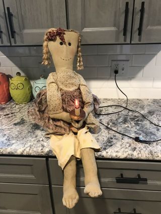 Primitive Folk Art Doll Large 38 Inches Electric Candle All Season