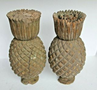 Pair 16 " Hand Carved Wood Gothic Fancy Pineapple Lamp Style Sculptures