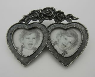 Double Picture Frame Brooch Pewter/silver Tone Vintage Antique
