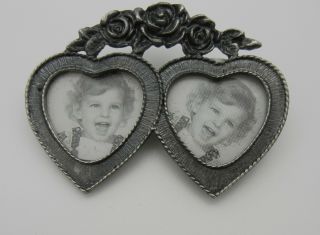Double Picture Frame Brooch Pewter/Silver Tone Vintage Antique 2