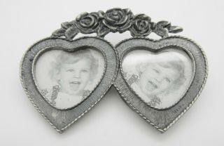 Double Picture Frame Brooch Pewter/Silver Tone Vintage Antique 3