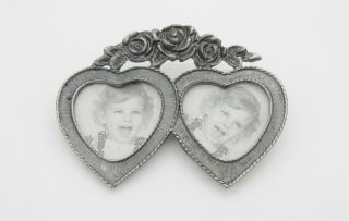 Double Picture Frame Brooch Pewter/Silver Tone Vintage Antique 4