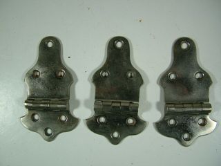 Three Antique Nickle On Brass Ice Box Or Refrigerator Door Style Hinges