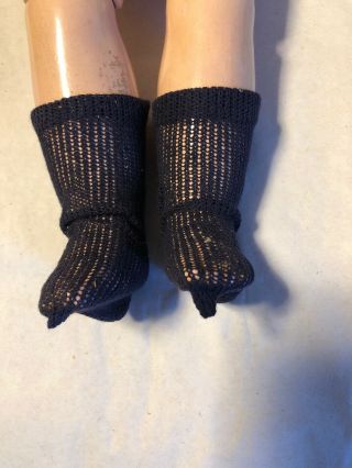 Antique German Cotton Netted Navy Blue Doll Socks 2
