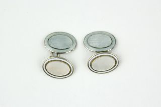 Vintage Sterling Silver & Mother Of Pearl Button Cufflinks