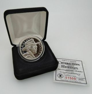 Silver Charlton Heston Commemorative Nra Proof Coin Ltd.  Ed.  - Usa