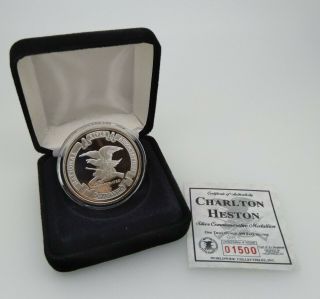 Silver Charlton Heston Commemorative NRA Proof Coin Ltd.  Ed.  - USA 2