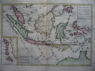1780 - Bonne - Map East Indies Moluccas Malacca Sunda Java Borneo N.  Australia