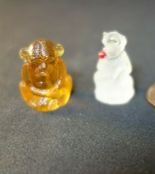 2 Vintage Czech Deco Glass Monkey Figural Jewelry Beads Pendant