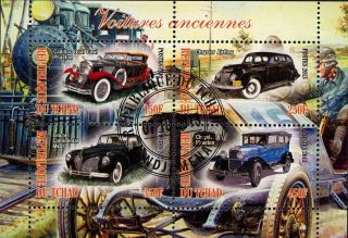 Chad Antique Classic Vintage Car Transportation Souvenir Sheet Of 4 Stamps