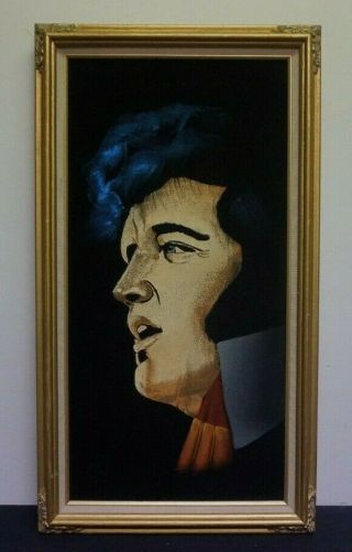 Vintage Velvet Elvis Presley Painting 22 " X 12 " The King Blue Hair Memphis