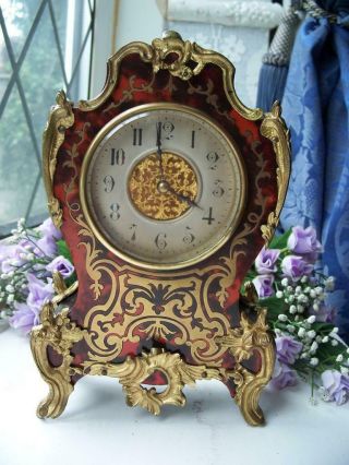 Wonderful French Brass & Shell Inlaid Boulle Antique Mantle Clock C1890