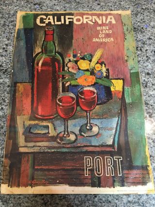 Vintage Amado Gonzalez California Wine Land Of America Poster Board Port Wine