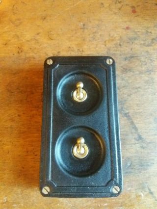 Vintage Industrial Cast Iron Twin Gang Double Light Switch