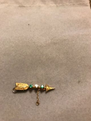 Vintage Pi Beta Phi Sorority 10k Gold Member Charm Emeralds & Diamond 1.  4 Grams