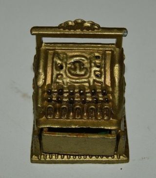 Vintage Unique Golden Metal Dollhouse Cash Register W/ Opening Cash Drawer